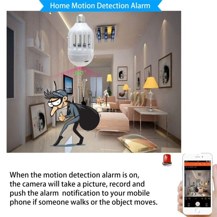 E27 Lamp 960P 360 Degrees Fisheye Lens 1.3MP WiFi Camera with Mosquito Killer Function, Support Motion Detection & TF Card