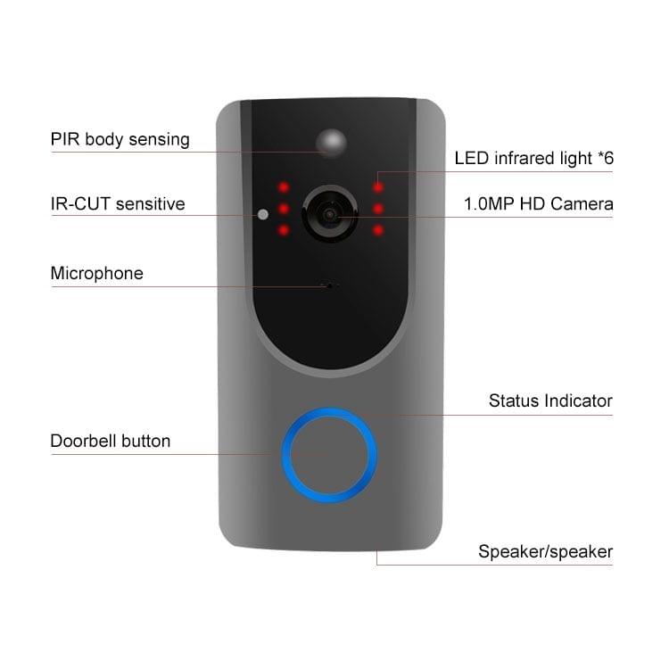 VESAFE Home VS-M3 HD 720P Security Camera Smart WiFi Video Doorbell Intercom, Support TF Card & Night Vision & PIR Detection APP for IOS and Android(with Ding Dong/Chime) (Grey)