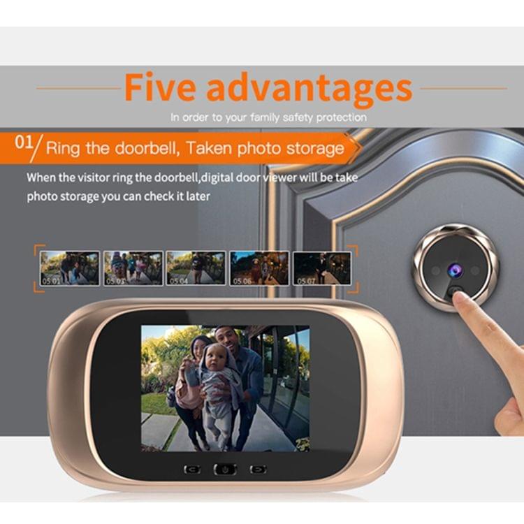 DD1 Smart Electronic Cat Eye with 2.8 inch LCD Screen, Support Infrared Night Vision / Doorbell / Camera(Gold)