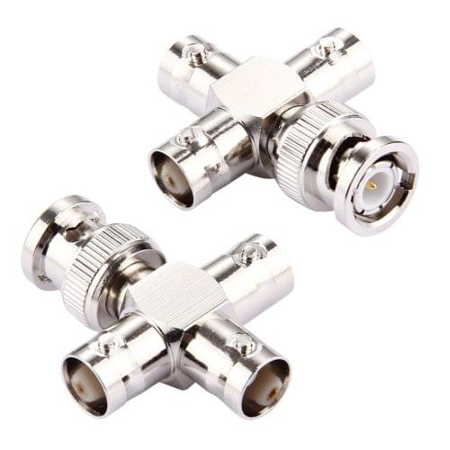 2 PCS 1 x BNC Male to 3 x BNC Female Connector, Cross Type