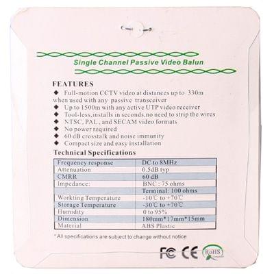 2 PCS Passive UTP Network Video Balun CAT5 to Camera CCTV BNC DVR O-612