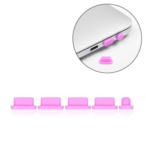 5 in 1 Silicone Anti Dust Plug Protective Cover for MacBook Pro 13.3 inch A1706 (2016 - 2017), MacBook Pro 13.3 inch A1708 (2016 - 2017), MacBook Pro 15.4 inch A1707 (2016 - 2017)(Pink)