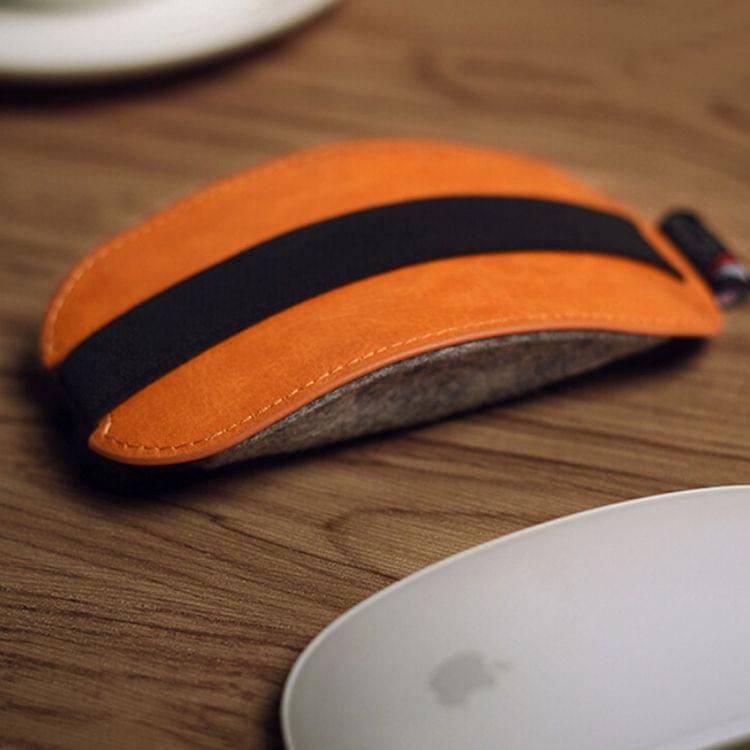 For Apple Magic Mouse 2 European Style Portable Dustproof Storage Bag PU Leather Wool Felt Protective Bag(Orange)