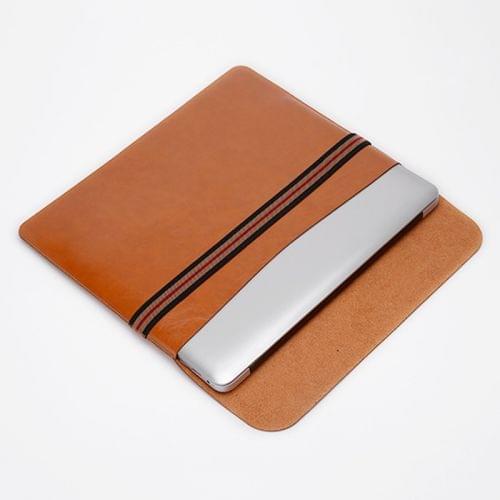 Horizontal Elastic Band Laptop Microfiber Leather Inner Bag for MacBook Air 13.3 inch (Light Brown)