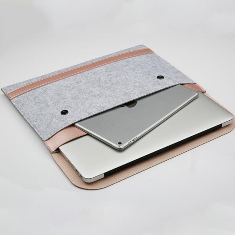 Horizontal Laptop Microfiber Leather Polyester Felt Double Magnetic Buckle Inner Bag for MacBook 13.3 inch (Rose Gold)
