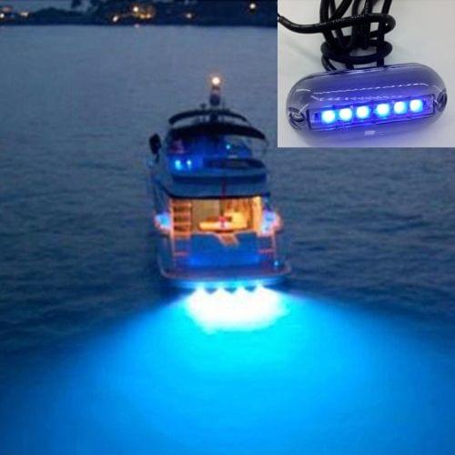 6 LEDs Underwater Fishing Light IP68 Waterproof Boat Night Light Water Landscape Lighting for Marine Boat, Cable Length: 1.2m, DC 12V(Blue Light)