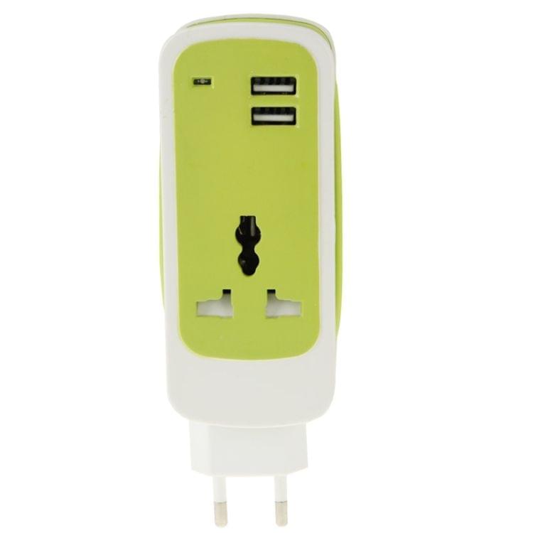 EU Plug Colorful 3 in 1 Dual USB Universal Power Socket, 2.1A Output, Cable Length: 1.5M(Green)