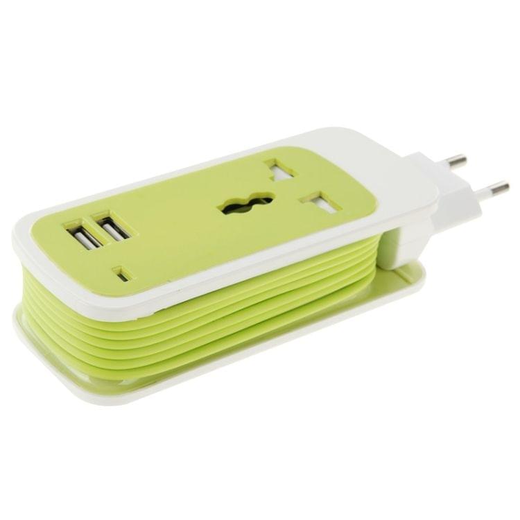EU Plug Colorful 3 in 1 Dual USB Universal Power Socket, 2.1A Output, Cable Length: 1.5M(Green)