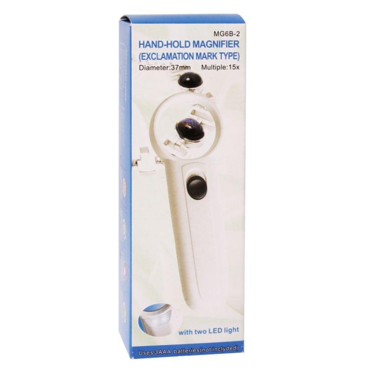 15X Handheld Exclamation Mark Type Magnifier with 2 LED