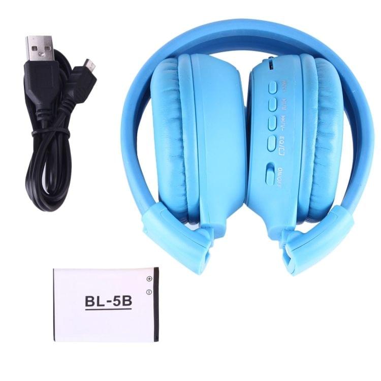 BS-N65 Headband Folding Stereo HiFi Wireless Headphone Headset with LCD Screen & TF Card Slot & LED Indicator Light & FM Function(Blue)