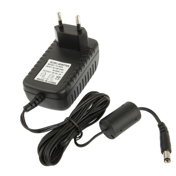 High Quality EU Plug AC 100-240V to DC 6V 2A Power Adapter, Tips: 5.5 x 2.1mm, Cable Length: 1.1m(Black)