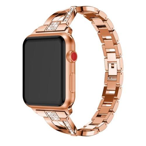 X-shaped Diamond-studded Solid Stainless Steel Wrist Strap Watch Band for Apple Watch Series 3 & 2 & 1 38mm(Rose Gold)