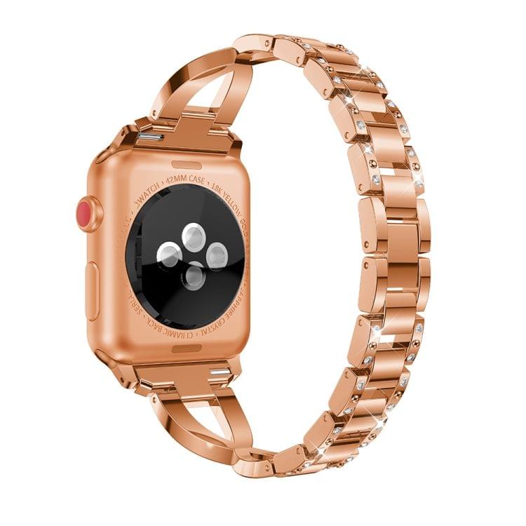 X-shaped Diamond-studded Solid Stainless Steel Wrist Strap Watch Band for Apple Watch Series 3 & 2 & 1 38mm(Rose Gold)