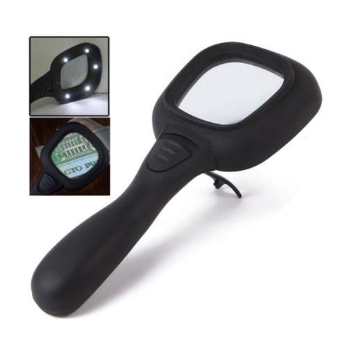 Handheld 4X Magnifier with 6-LED light for Reading Currency Detecting(Black)