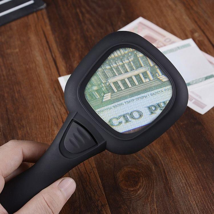 Handheld 4X Magnifier with 6-LED light for Reading Currency Detecting(Black)