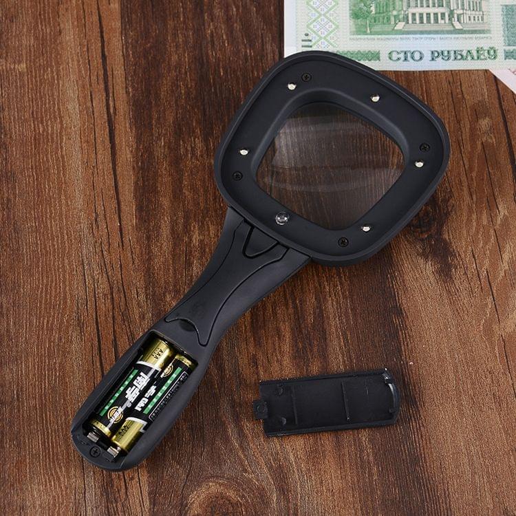 Handheld 4X Magnifier with 6-LED light for Reading Currency Detecting(Black)