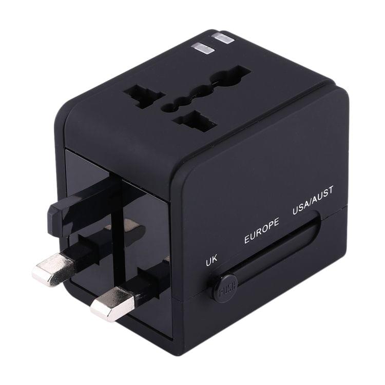 Plug Adapter, Universal US / EU / UK / AU Power Connection Adaptor with 2 USB Ports, CE/FCC/ROHS Certificated(Black)