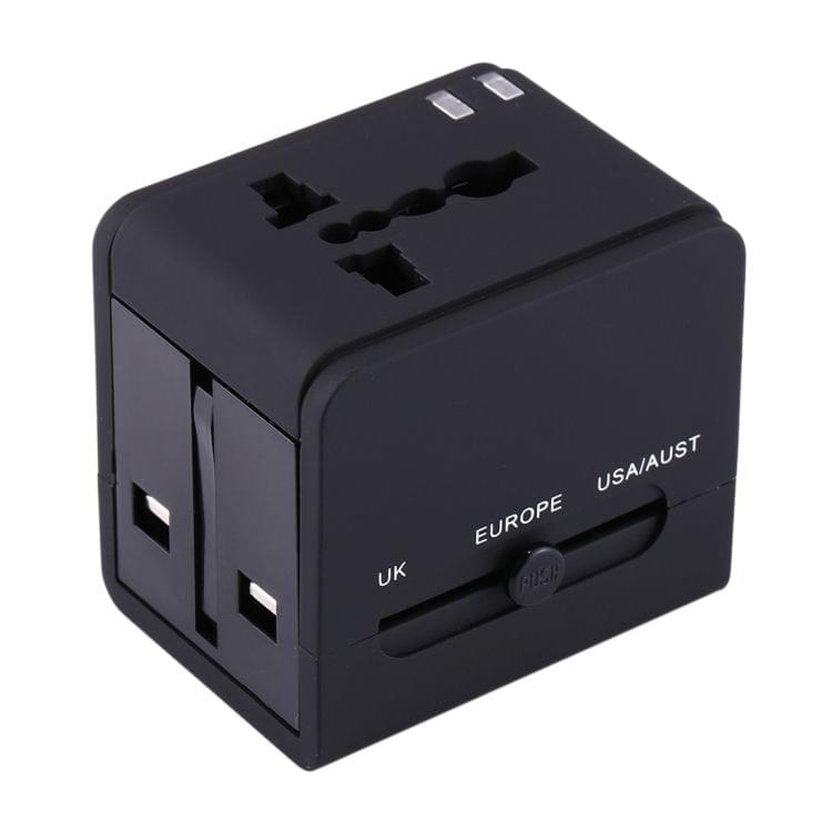 Plug Adapter, Universal US / EU / UK / AU Power Connection Adaptor with 2 USB Ports, CE/FCC/ROHS Certificated(Black)