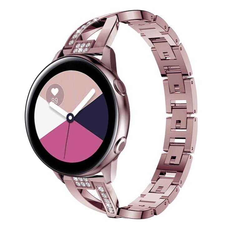 X-shaped Diamond Stainless Steel Wrist Strap WatchBand for Galaxy Watch Active 20mm (Pink)
