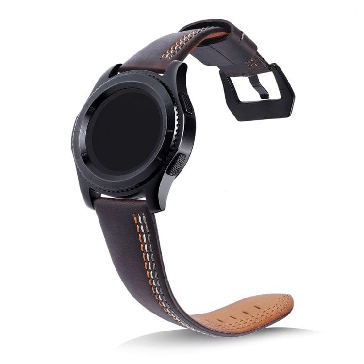 Three Lines Pattern Top-grain Leather Wrist Watch Band for Samsung Gear S3 22mm (Coffee)