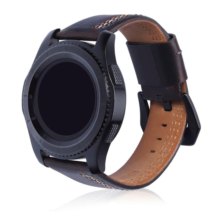 Three Lines Pattern Top-grain Leather Wrist Watch Band for Samsung Gear S3 22mm (Coffee)