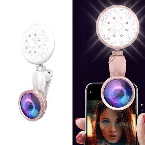 RK35B Professional Beauty Selfie Light Selfie Clip Flash Fill Light with HD 4K Wide Angle / 50X Macro Lens (White)