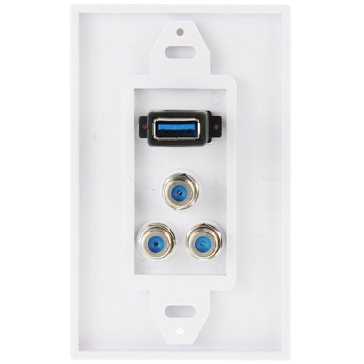 USB 3.0 Female Plug + 3 F Female Plugs Wall Plate Panel