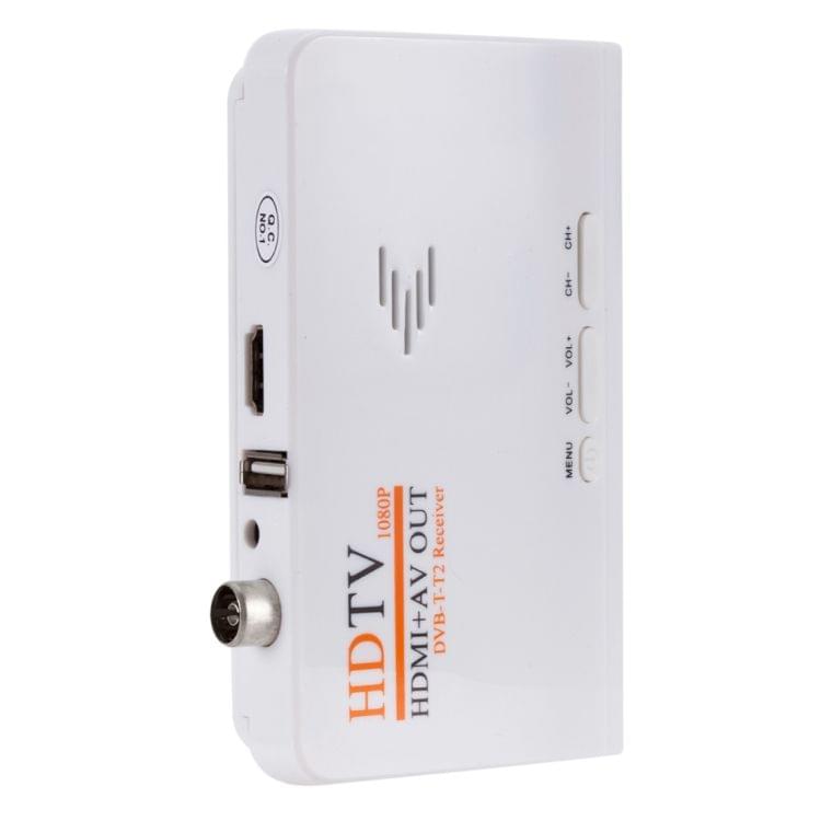 HDMI+AV OUT 1080P Digital Satellite Receiver HD TV DVB-T-T2 TV Box AV Tuner Combo Converter with Remote Control, Support MPEG4(White)