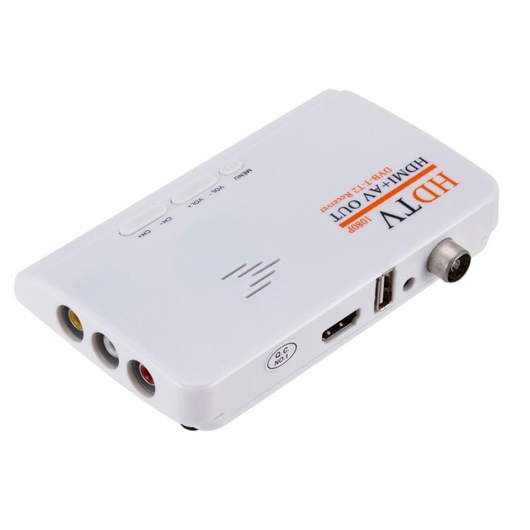 HDMI+AV OUT 1080P Digital Satellite Receiver HD TV DVB-T-T2 TV Box AV Tuner Combo Converter with Remote Control, Support MPEG4(White)