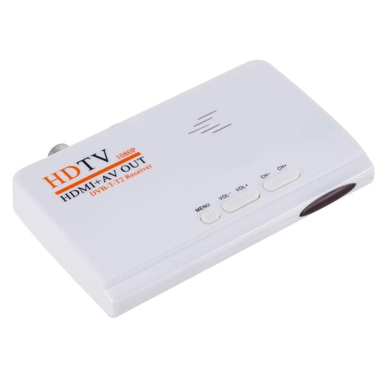 HDMI+AV OUT 1080P Digital Satellite Receiver HD TV DVB-T-T2 TV Box AV Tuner Combo Converter with Remote Control, Support MPEG4(White)