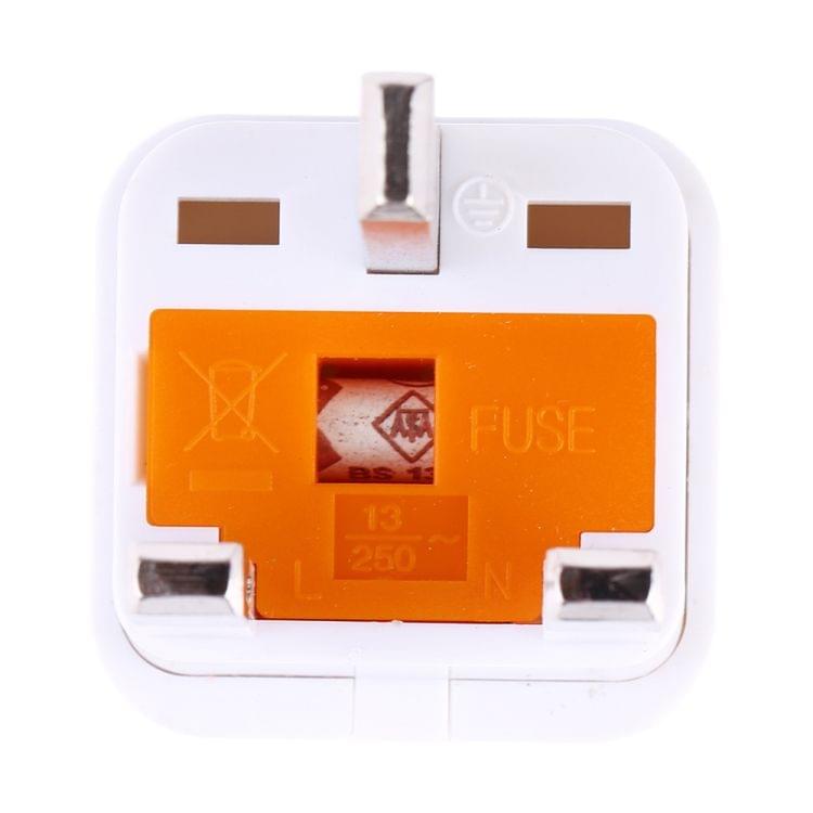 Portable Universal Socket to UK Plug Power Adapter Travel Charger with Fuse(White)