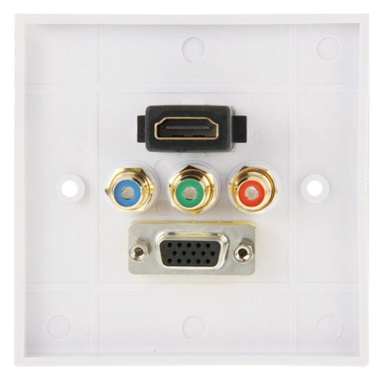 HDMI Female Plug + 3 RCA Female Plugs + VGA Female Plug Wall Plate Panel