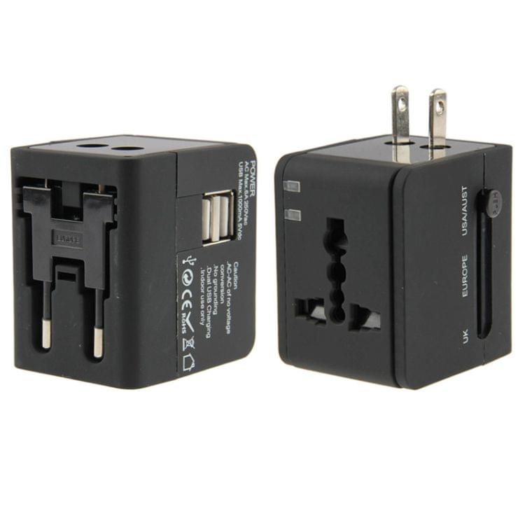 International 2.1A 2-USB EU / AU / UK / US Plug Travel Universal Adaptor(Black)