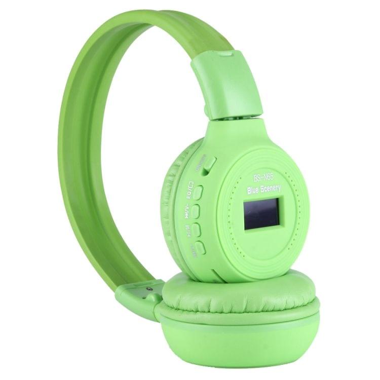 BS-N65 Headband Folding Stereo HiFi Wireless Headphone Headset with LCD Screen & TF Card Slot & LED Indicator Light & FM Function(Green)