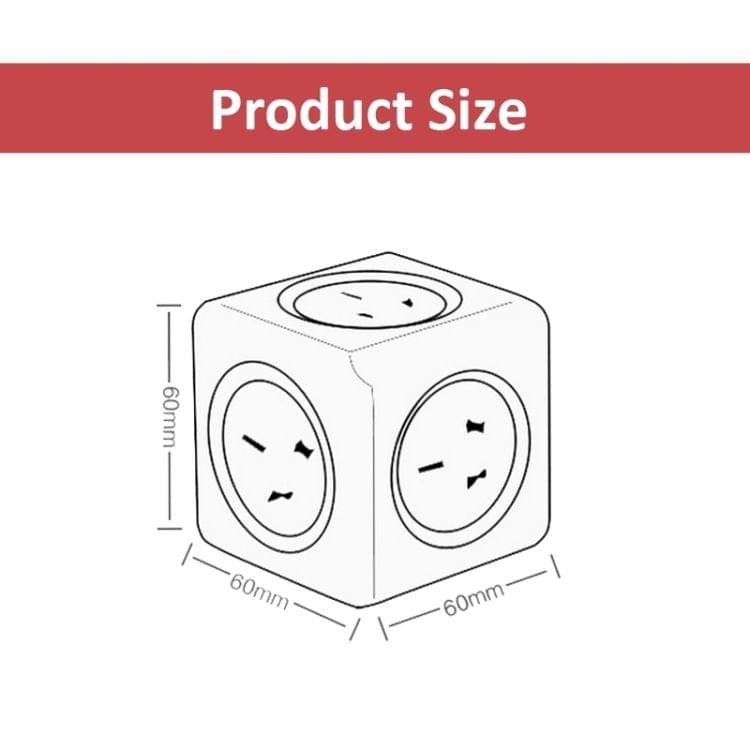 PowerCube 10A Universal Wall Adapter Power Socket with 5 US / AU Sockets and Extended Line for Home Office, Cable Length: 1.5m, AU Plug, Random Color Delivery