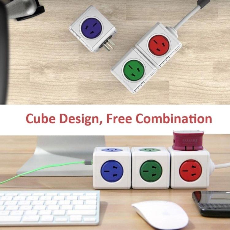 PowerCube 10A Universal Wall Adapter Power Socket with 5 US / AU Sockets and Extended Line for Home Office, Cable Length: 1.5m, AU Plug, Random Color Delivery