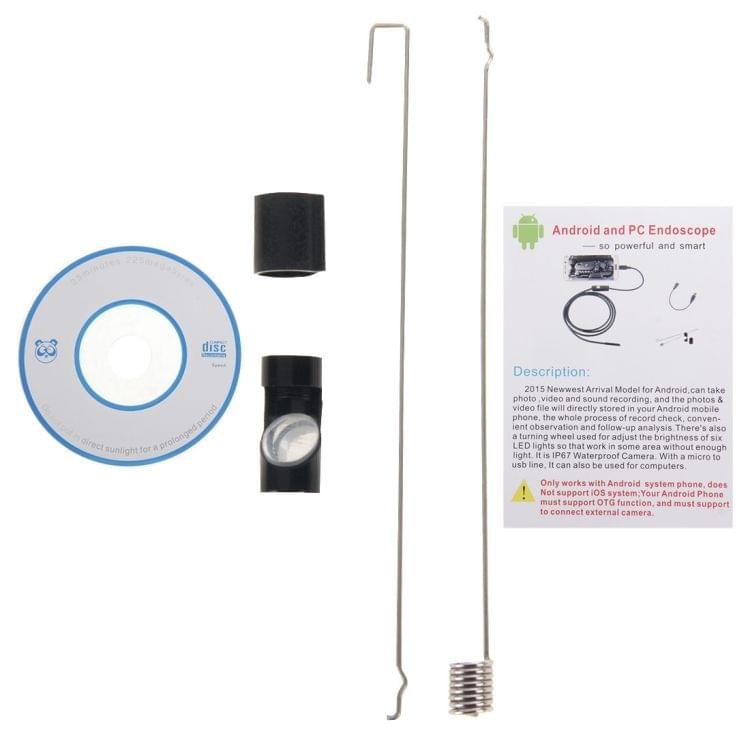 AN97 Waterproof Micro USB Endoscope Snake Tube Inspection Camera with 6 LED for Parts of OTG Function Android Mobile Phone, Length: 2m, Lens Diameter: 7mm