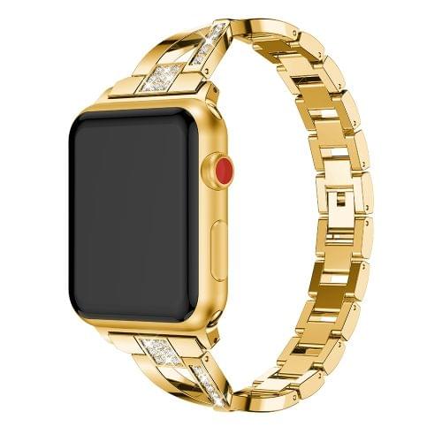 X-shaped Diamond-studded Solid Stainless Steel Wrist Strap Watch Band for Apple Watch Series 3 & 2 & 1 42mm(Gold)
