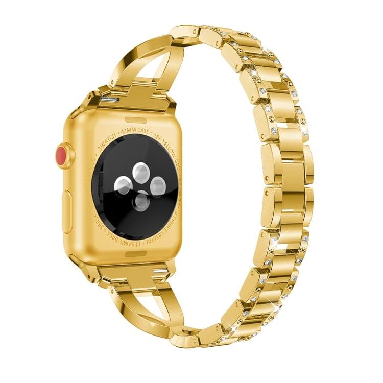 X-shaped Diamond-studded Solid Stainless Steel Wrist Strap Watch Band for Apple Watch Series 3 & 2 & 1 42mm(Gold)