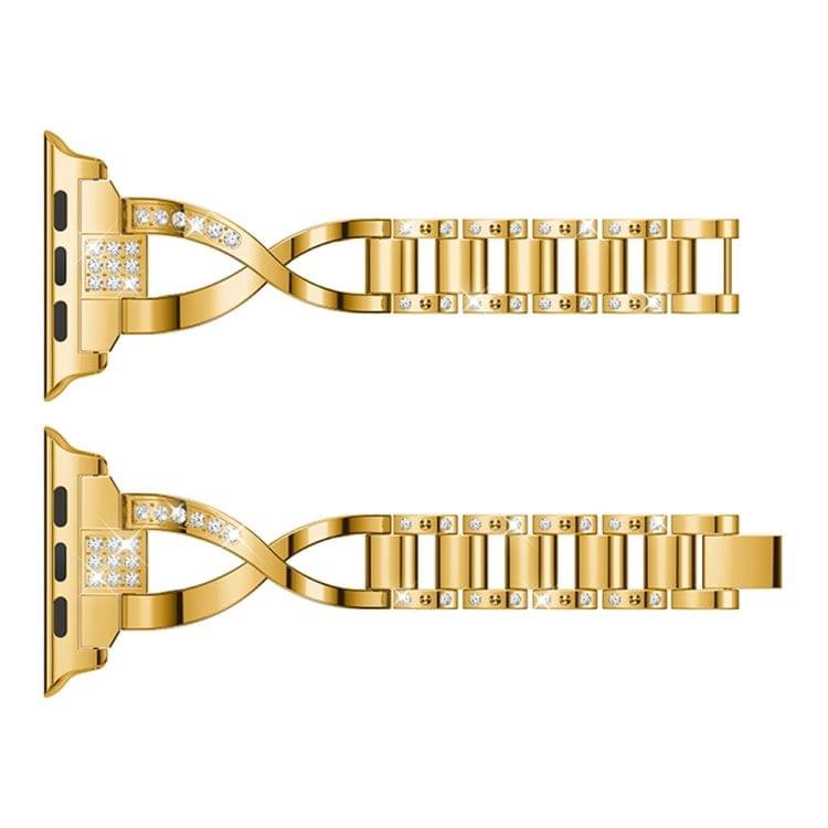X-shaped Diamond-studded Solid Stainless Steel Wrist Strap Watch Band for Apple Watch Series 3 & 2 & 1 42mm(Gold)