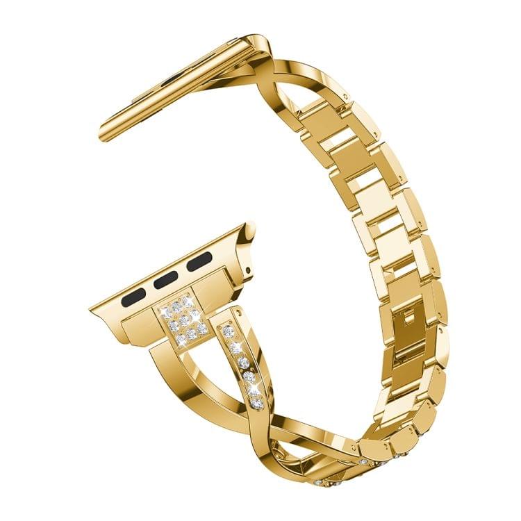 X-shaped Diamond-studded Solid Stainless Steel Wrist Strap Watch Band for Apple Watch Series 3 & 2 & 1 42mm(Gold)