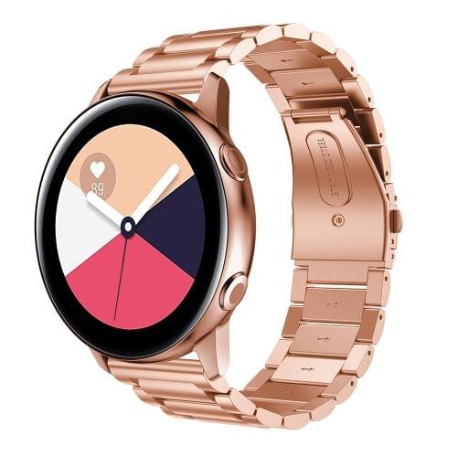 Three Beads Slingshot Buckle Solid Stainless Steel Wrist Strap Watch Band for Galaxy Watch Active 20mm (Rose Gold)