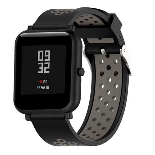 Double Colour Silicone Sport Wrist Strap for Xiaomi Huami Amazfit Bip Lite Version 20mm(Black Grey)