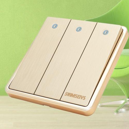 2 PCS SWIMSEIVS 2000W 10A Luxury Series Household Engineering Three Open Dual Control Wall Switch Socket, AC 220V