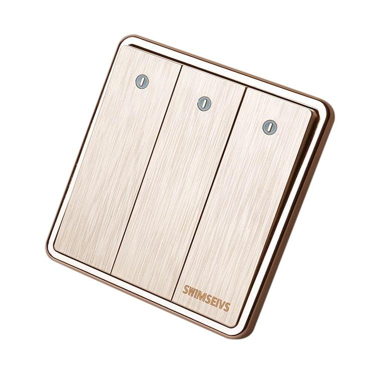 2 PCS SWIMSEIVS 2000W 10A Luxury Series Household Engineering Three Open Dual Control Wall Switch Socket, AC 220V