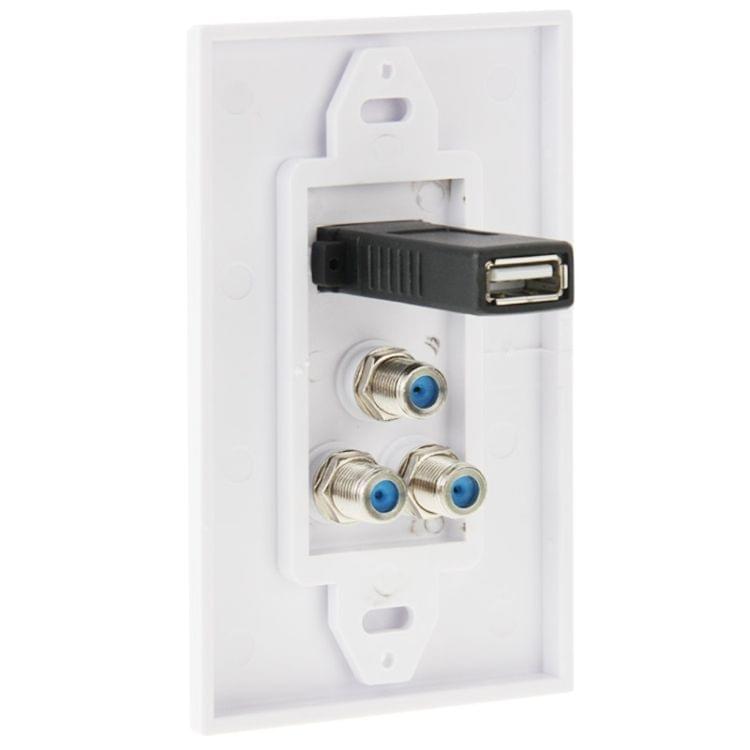 USB 2.0 Female Plug + 3 F Female Plugs Wall Plate Panel