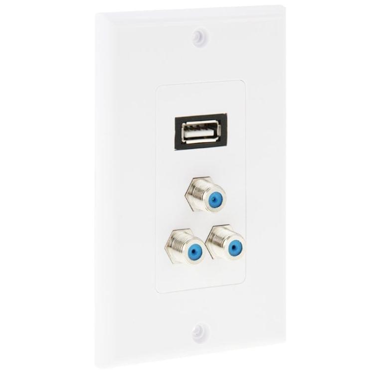 USB 2.0 Female Plug + 3 F Female Plugs Wall Plate Panel