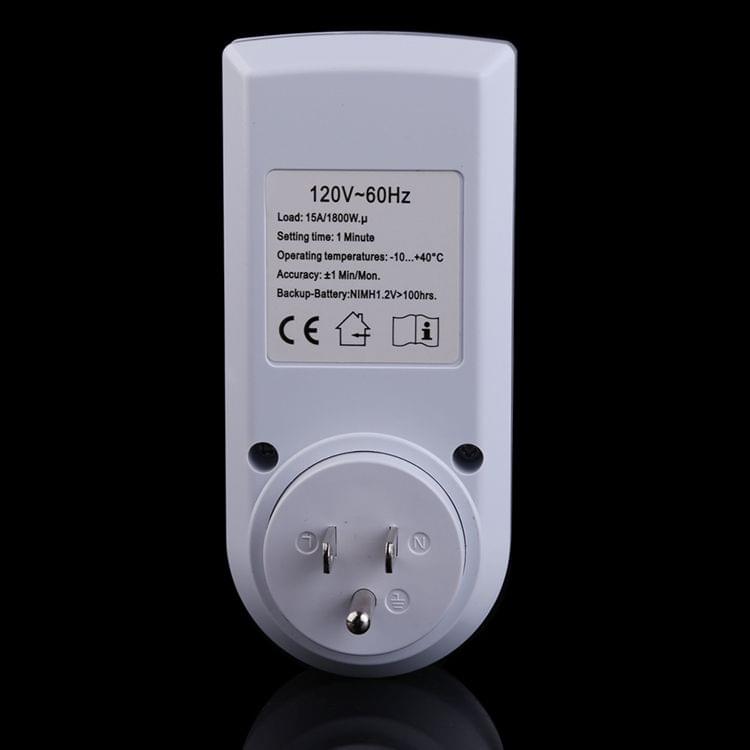 AC 120V Smart Home Plug-in Programmable LCD Display Clock Summer Time Function 12/24 Hours Changeable Timer Switch Socket, US Plug