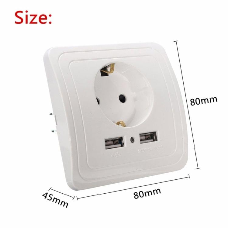 DIXINGE 2A Dual USB Port Wall Charger Adapter 16A EU Plug Socket Power Outlet Panel(White)