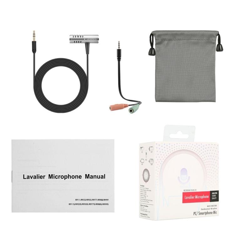 Yanmai R933 Professional Clip-on Lapel Mic Lavalier Omni-directional Double Condenser Microphone Silver